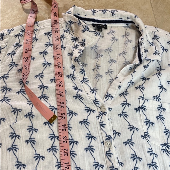 Talbots XL Palm Tree Button Down Shirt White Blue 100% Cotton Resort Top Long - Picture 6 of 9